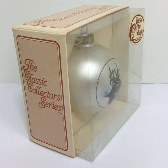 Bass Pro Shop Christmas Ornament Deer Head White Round Glass Topperscot Vintage - Picture 3 of 12